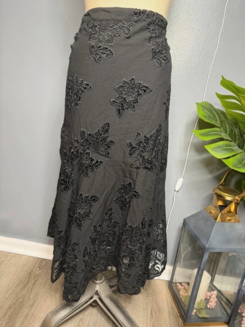 Black Lace Appliqué Maxi Skirt